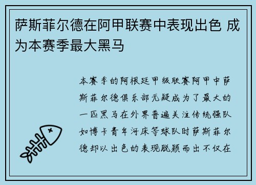 萨斯菲尔德在阿甲联赛中表现出色 成为本赛季最大黑马